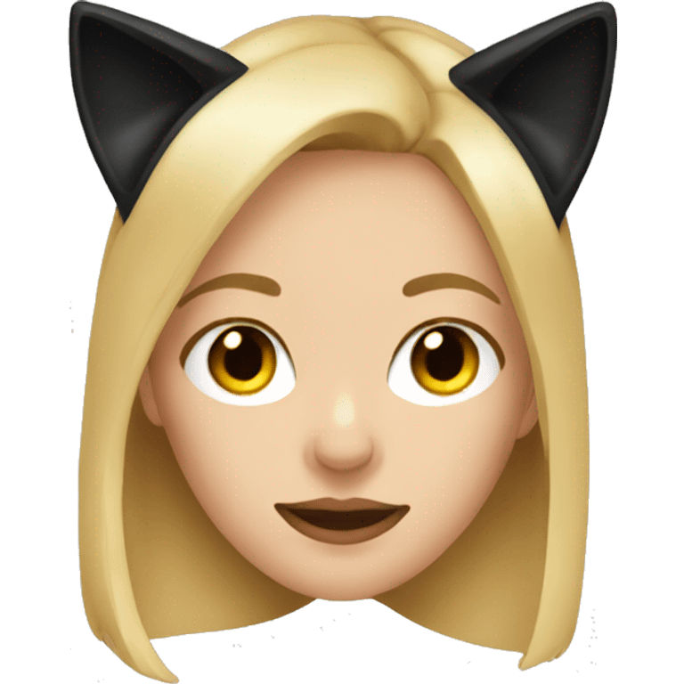 blonde girl  indoors with cat nose and black cat ears emoji