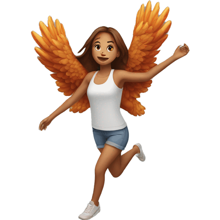 a girl flying with two bbq chicken wings on her back emoji