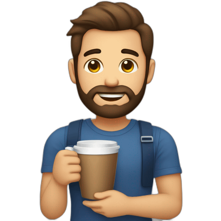 homem com barba segurando um copo café emoji