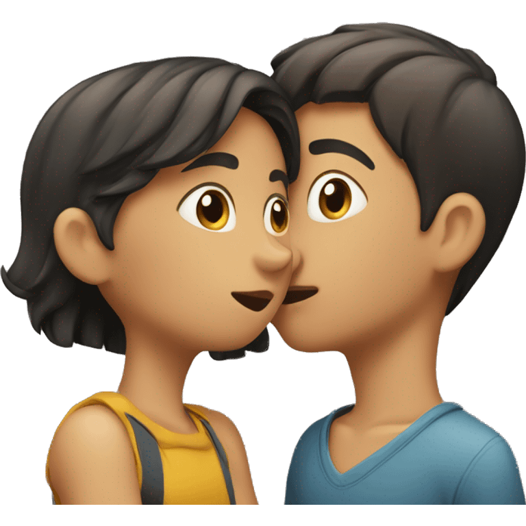 a girl and a boy hugging while one is shushing at the camera  emoji