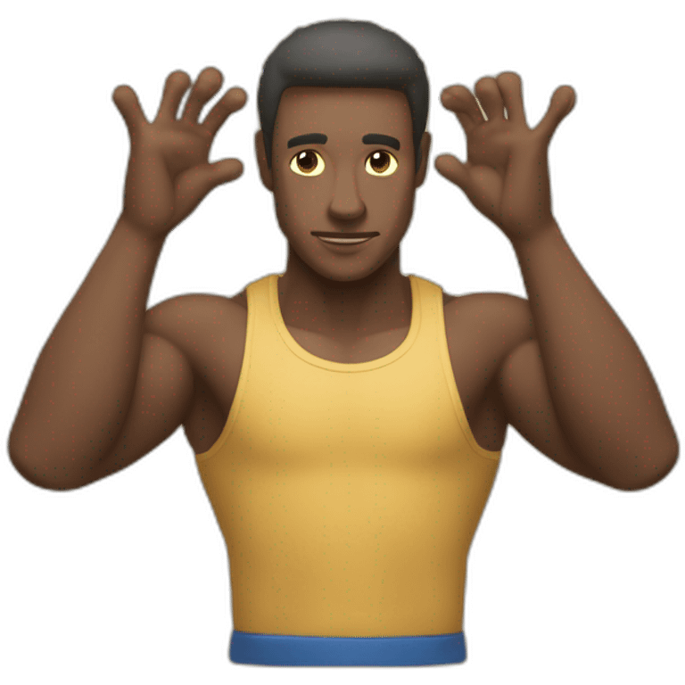 Homme avec le bras tendu en face de soi, avec la paume de la main dirigée vers le sol et les doigts serrés entre eux emoji