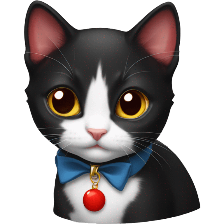 Tuxedo kitten with a red collar emoji