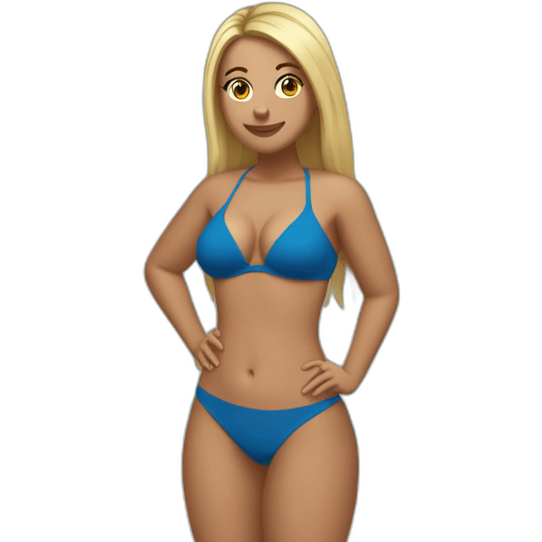 Slim-thicc Caucasian woman bikini hands-in-hair pose (beach body) full body emoji