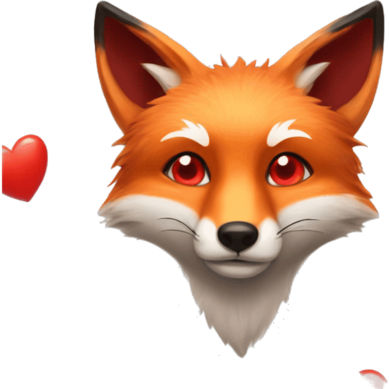 deep lush red fox face with tiny red heart instead of eyes emoji