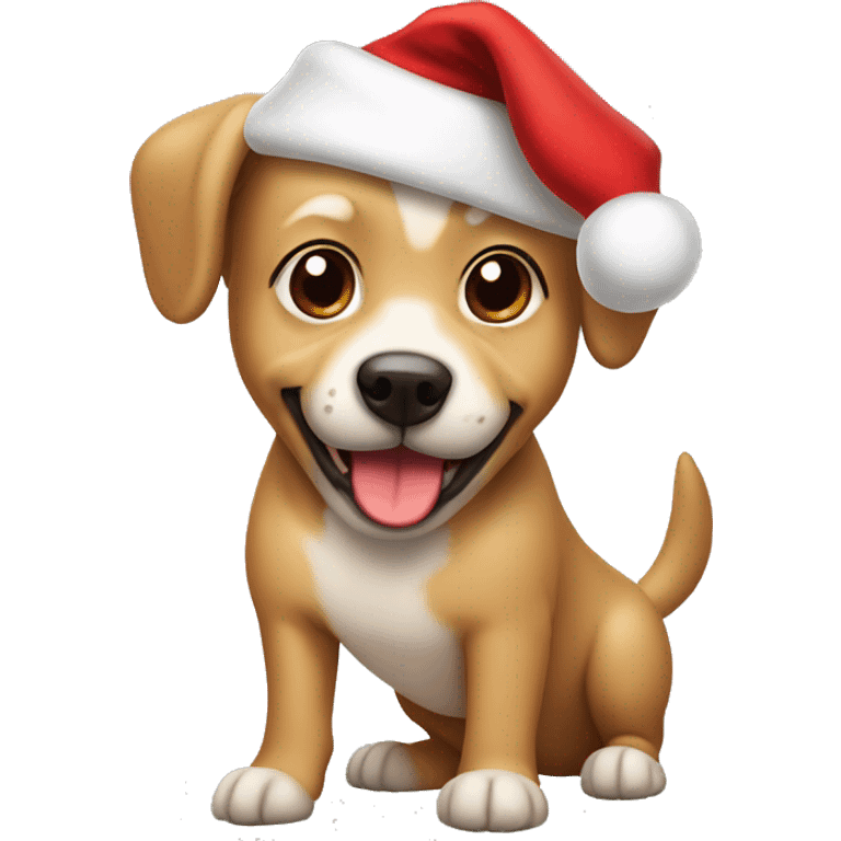 Small happy Tan dog with down-turned ears in a Santa hat emoji