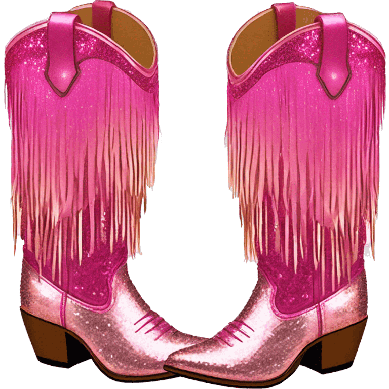 Realistic hot pink to rose gold ombre pair of fashion cowgirl boots with sparkly shiny glitter fringe on them. emoji