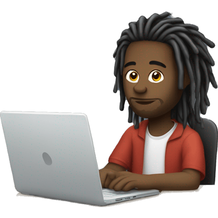 Black guy with dreads-sitting-down-on-chair facing right-handsided -focused-on-laptop-computer  emoji