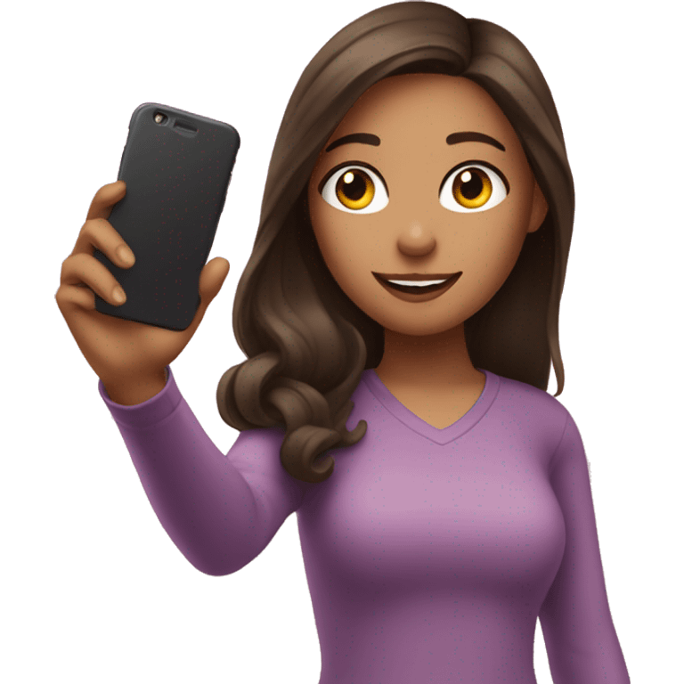 Brunette Girl taking selfie with her phone emoji