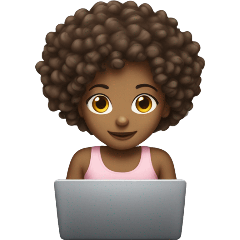 Brown kinky curl haired girl typing on laptop  emoji