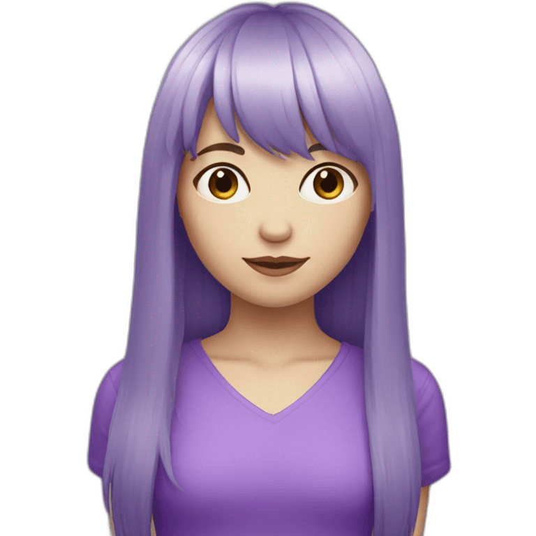 Purple long hair girl with bangs and white skin emoji