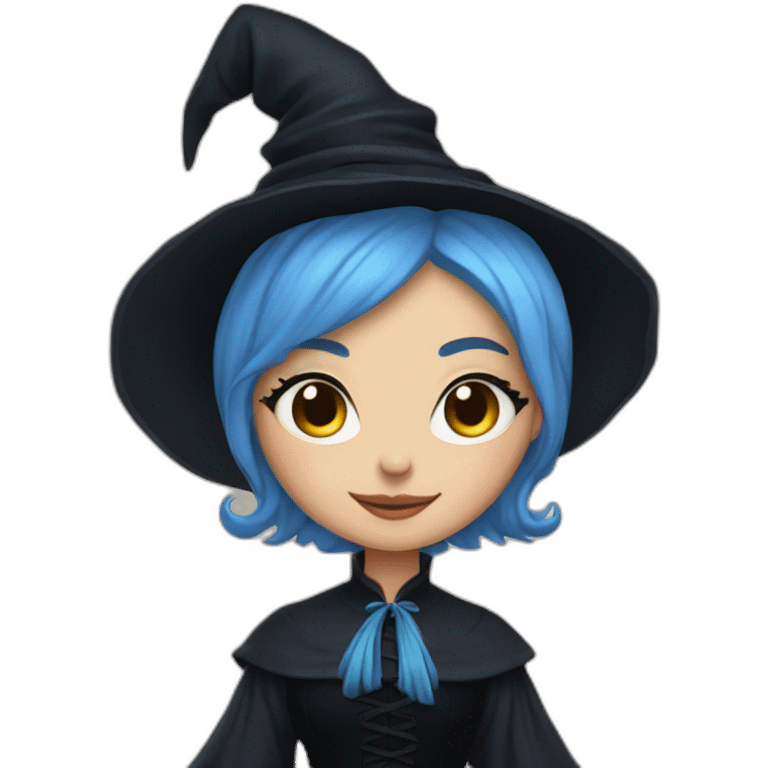 Short Blue-haired witch in black full skirt full length emoji