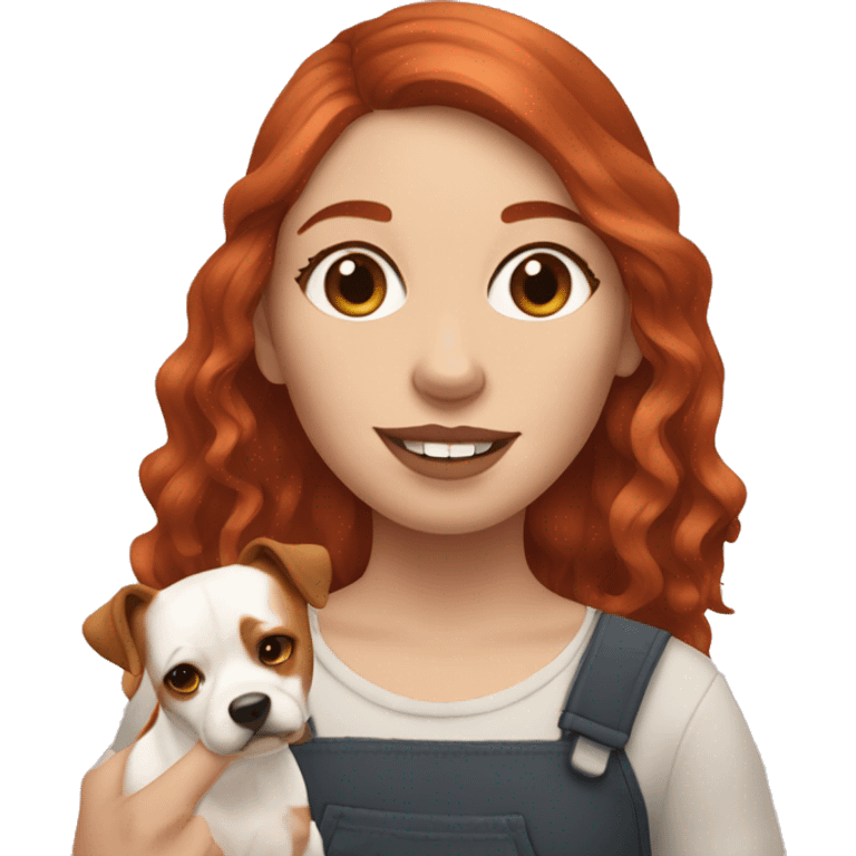 Red haired girl with septum piercing holding English Staffordshire dog emoji