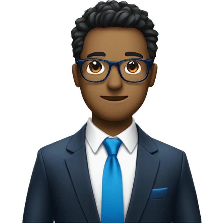 blue tie on formal suit with black glasses and a blue spike on his shoulder emoji