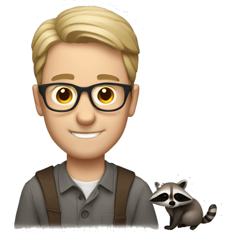 White Man with glasses holding raccoon emoji