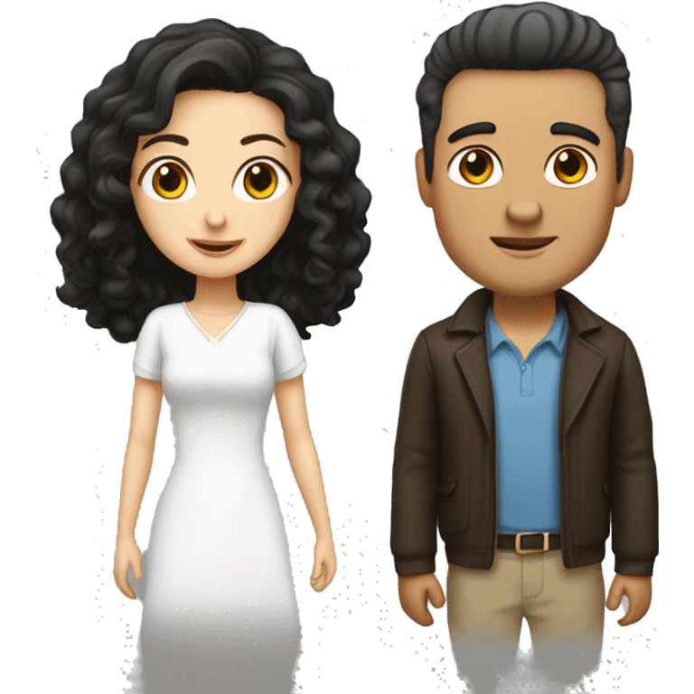 White Husband (young, short black straight hair) and white wife (young, Curly dark brown long hair, short) emoji