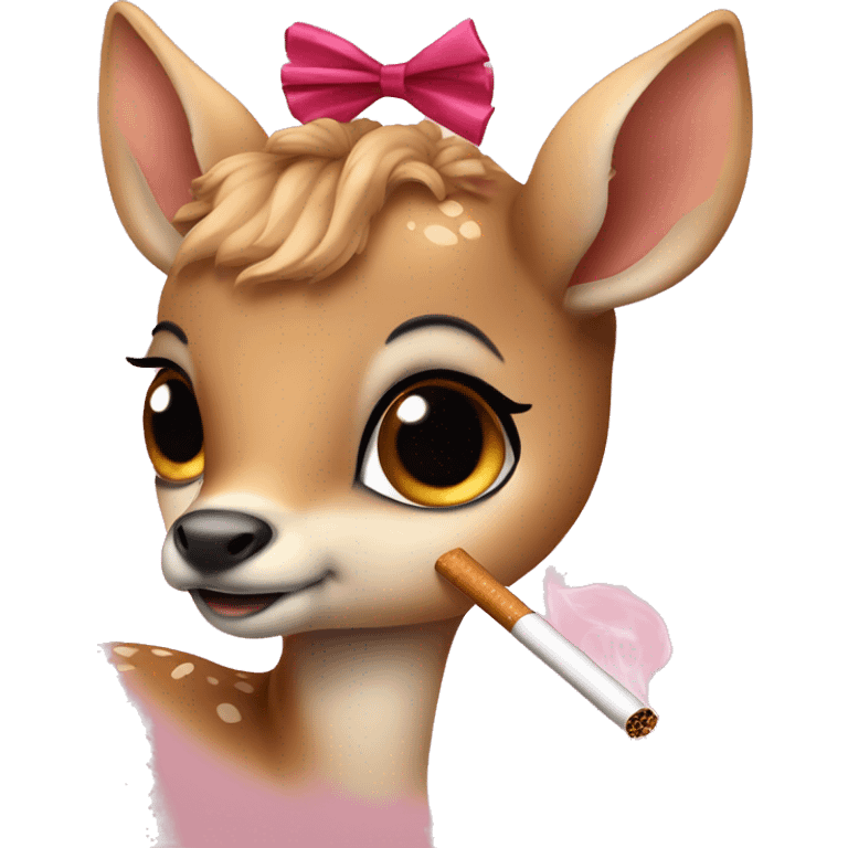 fawn smoking a cig with high eyes and cute lashes and a ribbon emoji