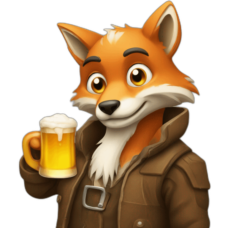 drunk haggard fox with beer emoji