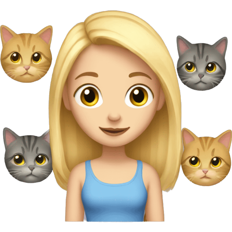 Blond Girl with six cats  emoji