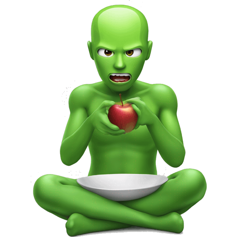 Green android eating an iOS Apple emoji