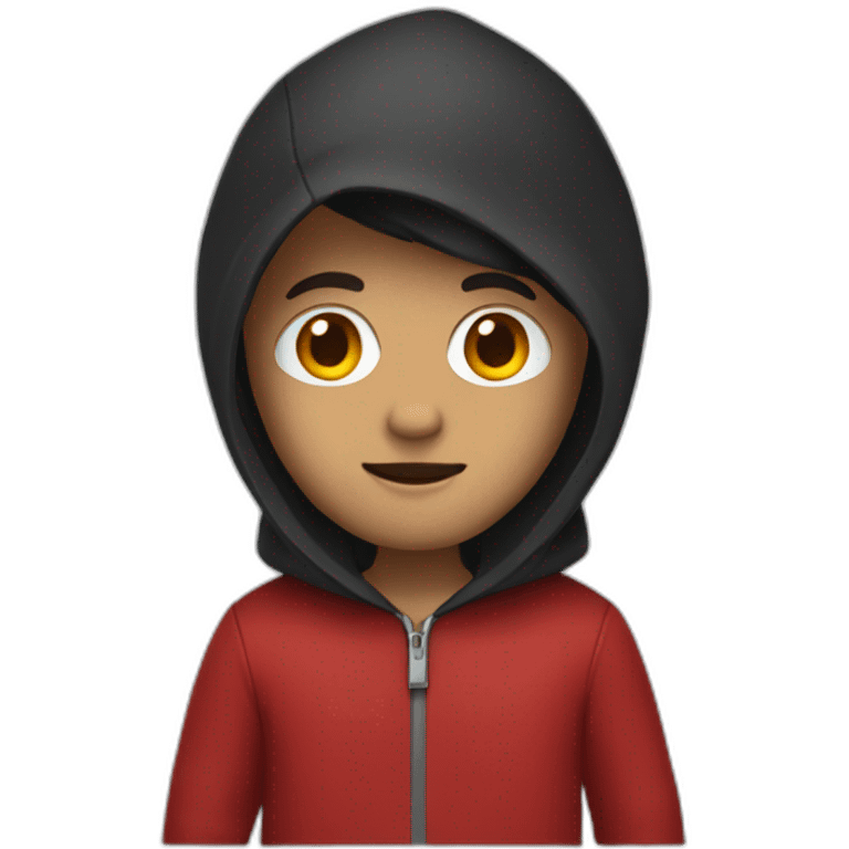 a dark hood with an red jacket and red shirt emoji