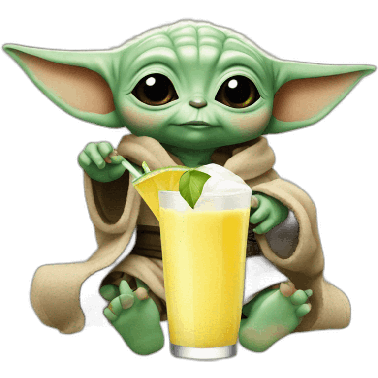 baby Yoda drinking a Pina colada emoji