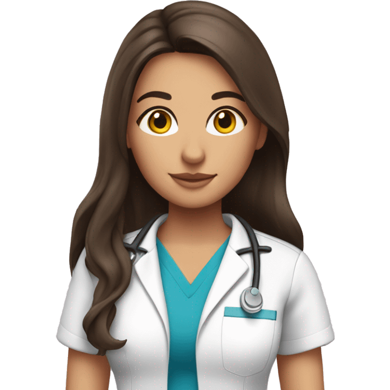 pretty brunette nurse with long hair in pink scrubs emoji