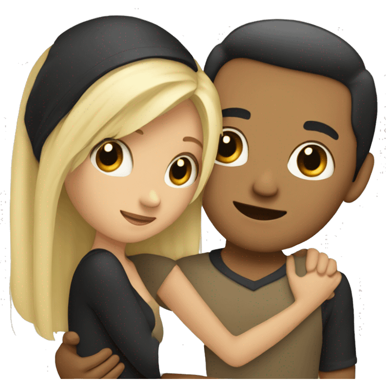 Blonde girl hugging tan man with black hair emoji