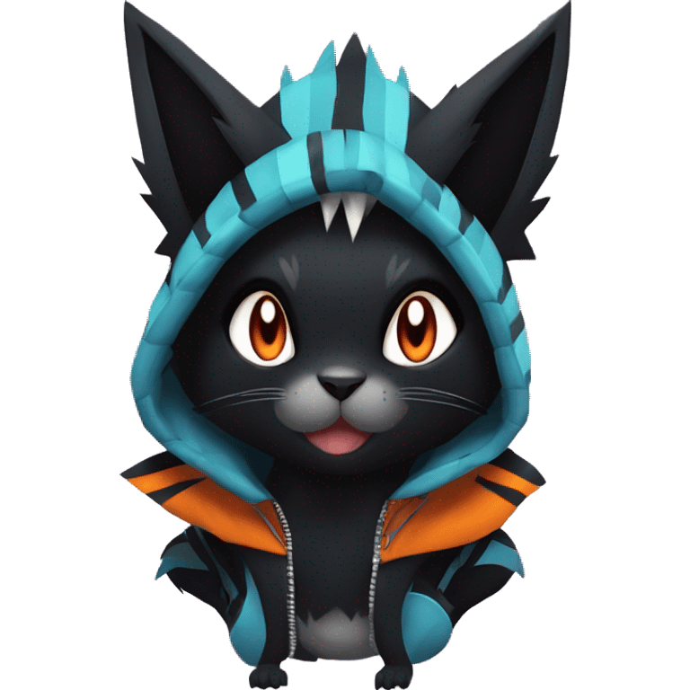 Cool Anthro Black Noibat-Quilava-Litten-Pokémon with edgy stripes hoodie spiked collar punk Full Body emoji