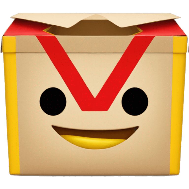 red happy meal box with the letter M in the middle yellow emoji