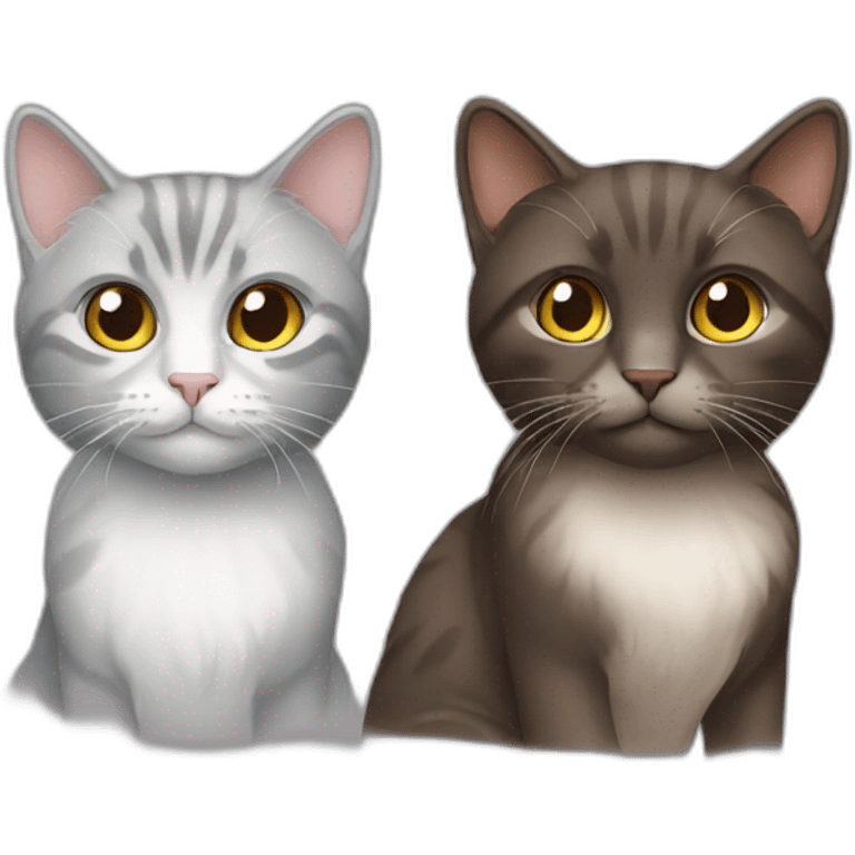 two cats, big full brown long hair and one gray short hair emoji