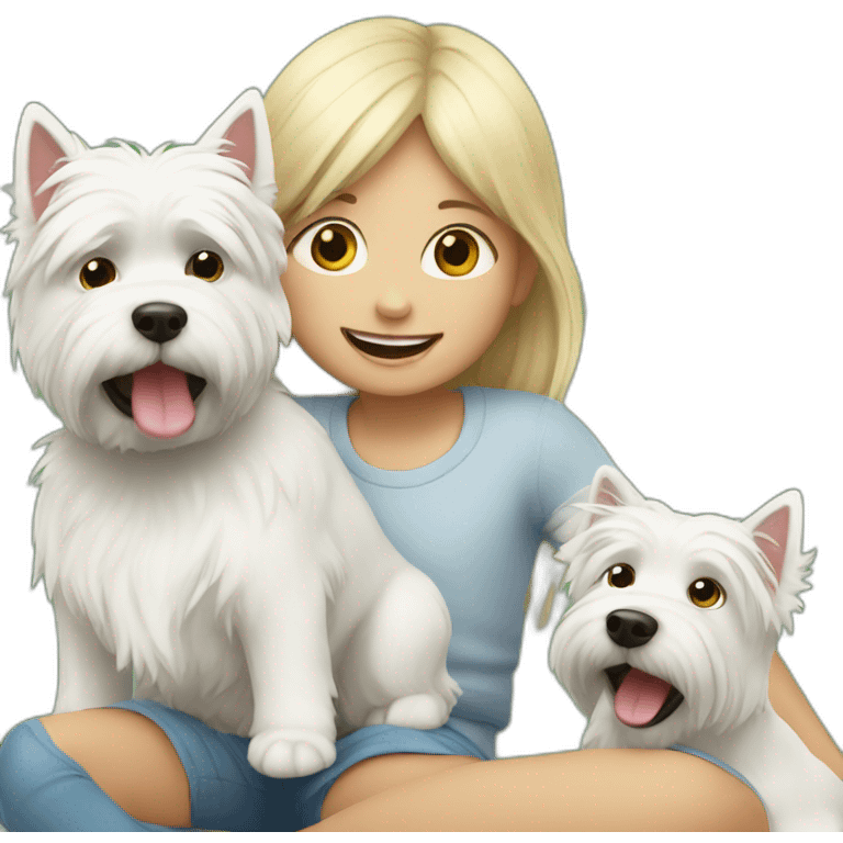 kids with westie playing emoji