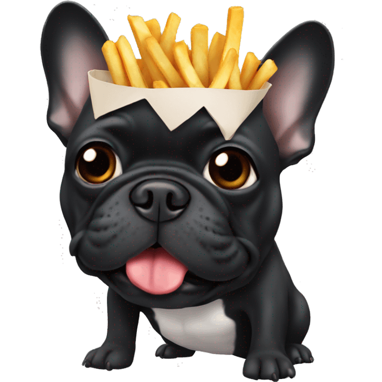 Black French Bulldog eating some Fries  emoji