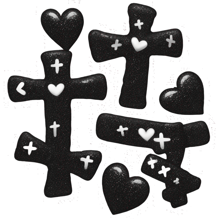 Glittery black heart and crosses emoji