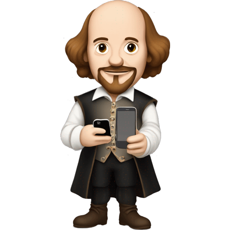 William Shakespeare holds a cell phone in his hand emoji