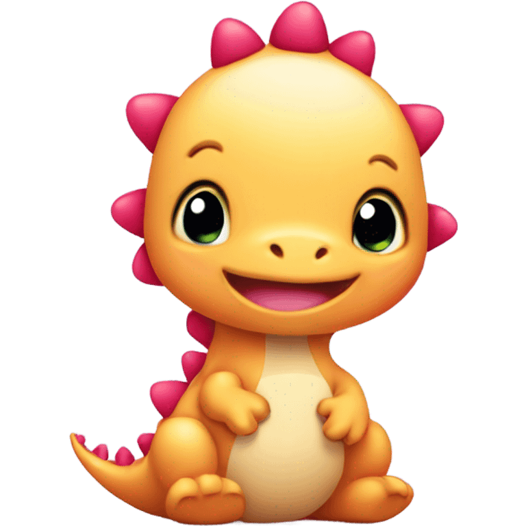 cute round baby dino, with hearts emoji