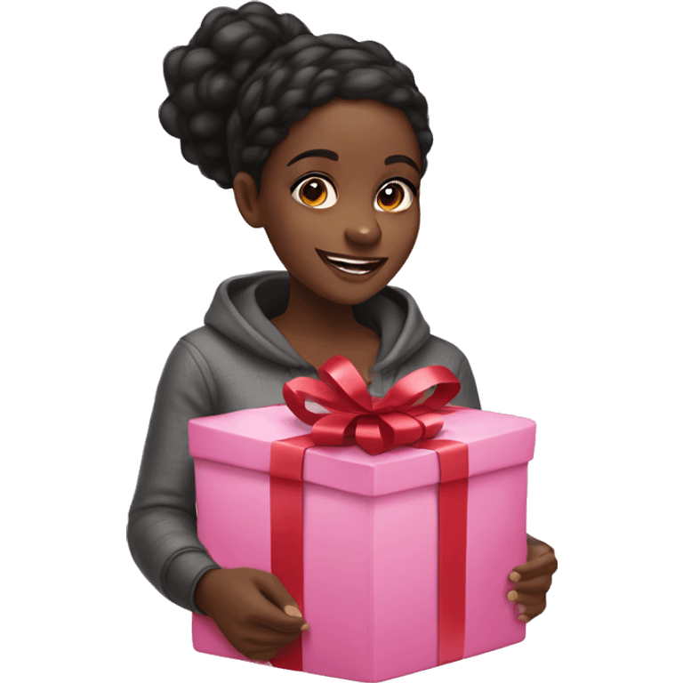 Black girl opening pink Christmas gifts emoji