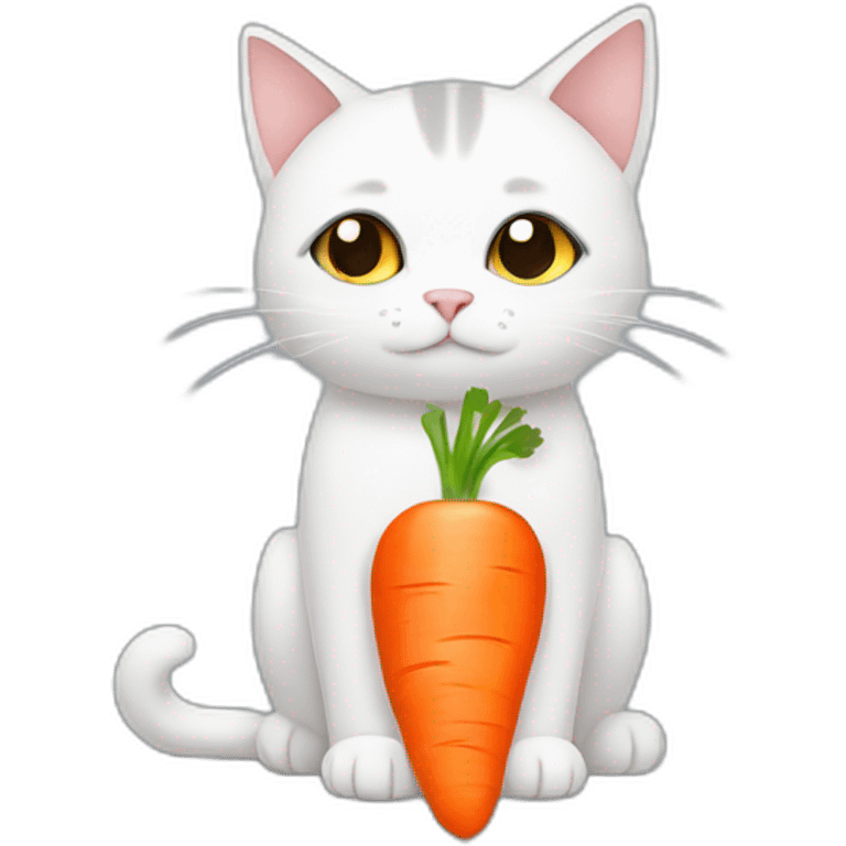 Sad dark and white cat holding carrot emoji