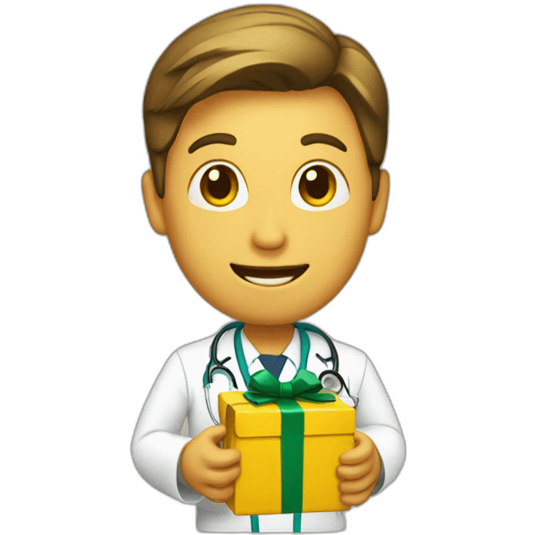 yellow doctor holding a Christmas present emoji