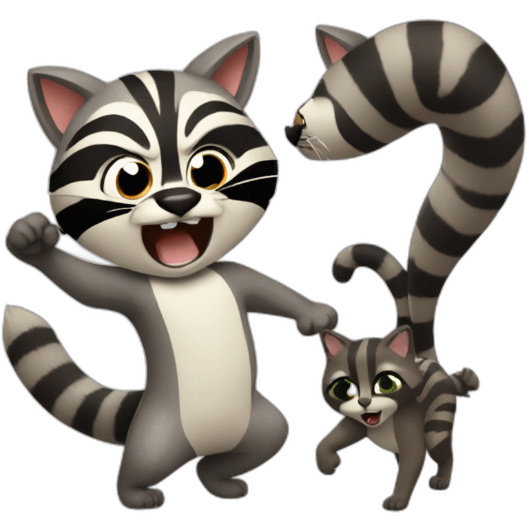 A Racoon and a cat fighting emoji