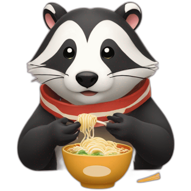 A badger eating ramen with a narutomaki emoji