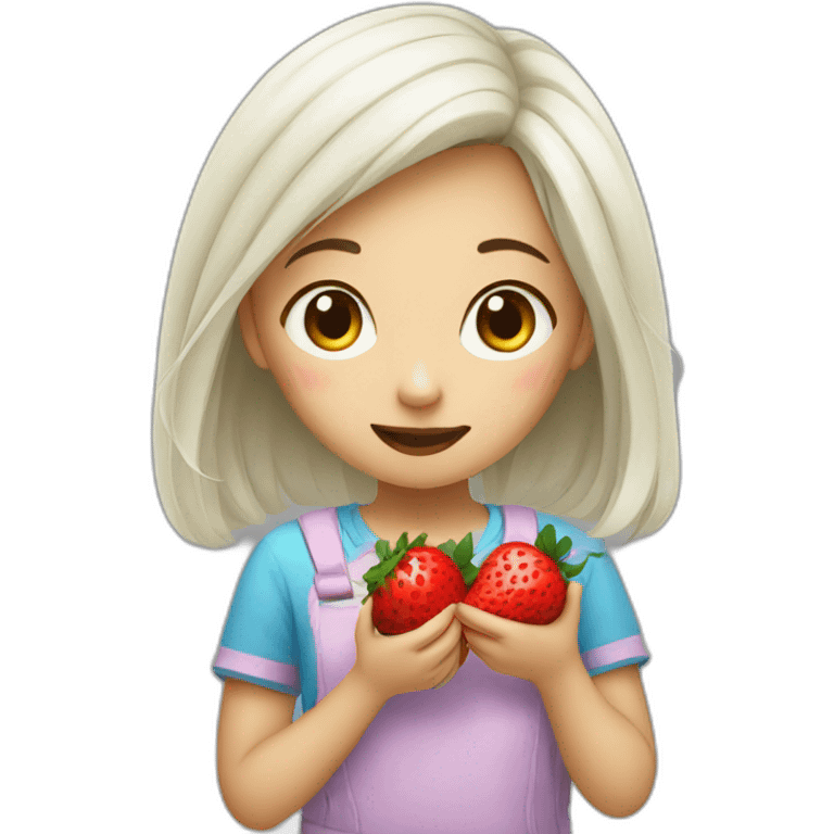 White asian Girl eating strawberry emoji