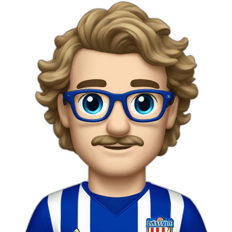 antoine griezmann cheveux bouclé lunette fine et moustache yeux bleu emoji