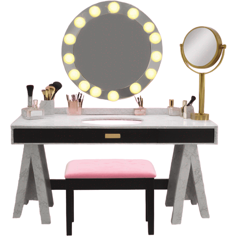 Vanity table with led light mirror and pink crushed velvet vanity seat emoji