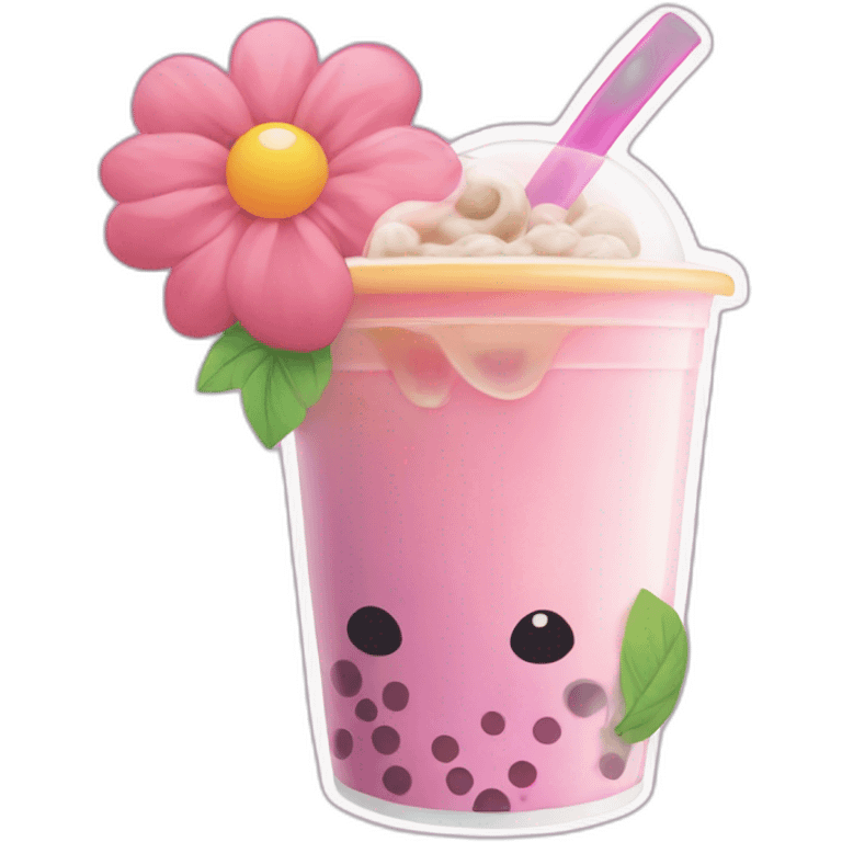 Bubble tea and set of big flower emoji