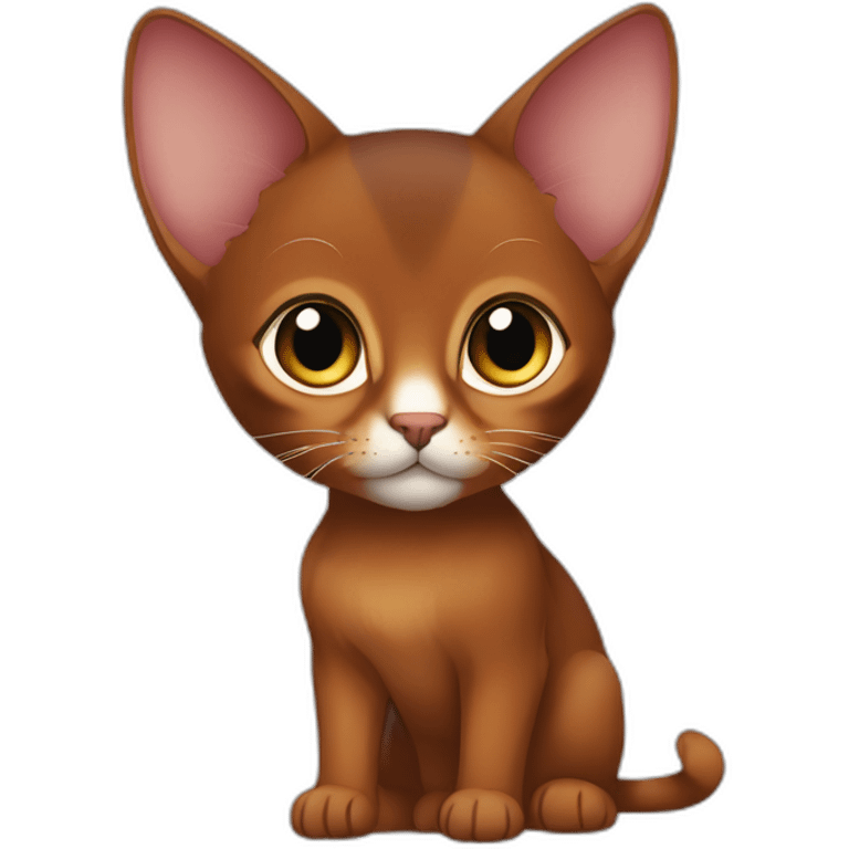 dark red abyssinian cat with big ears and black kitten with small white speck emoji