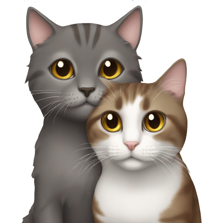 A brown long hair cat cuddling a gray short hair cat emoji