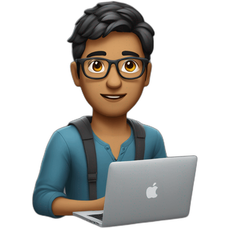 indian student developer with a macbook, wearing glasses, no facial hair emoji