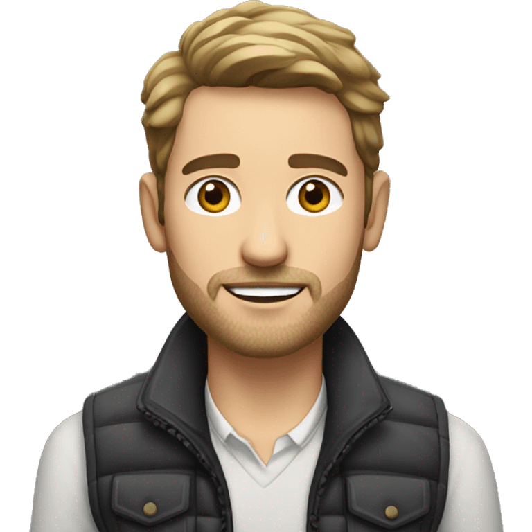 a white 30 year old man with stubble in a gilet emoji