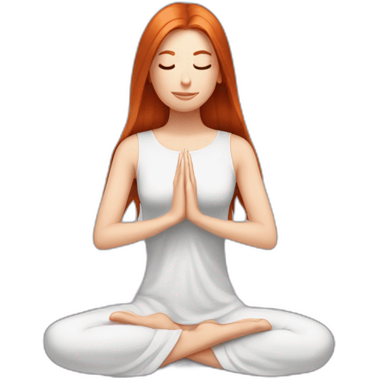 redhead white woman long medium straight hair, meditating on a violet blanket emoji