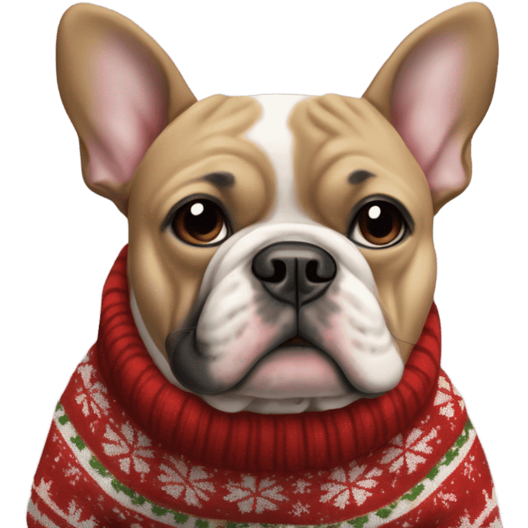 French bull dog wearing a Christmas sweater emoji